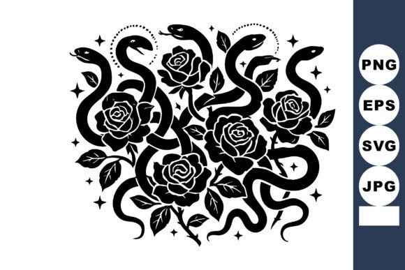 A Bold and Elegant Embroidered Design: Black Snakes & Roses
