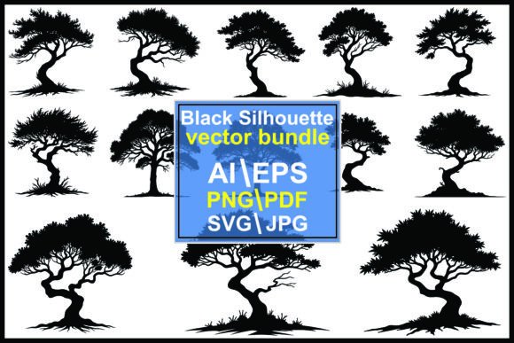 A Silhouette Tree Graphics Set for Authentic Design Projects