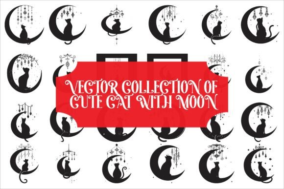 An Elegant Cat on the Moon Graphic for Branding