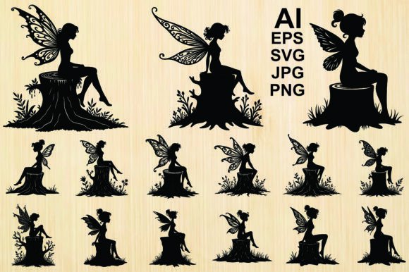 Beautiful Sitting Fairy Silhouette: Graphics & Illustrations for Editorial Magic