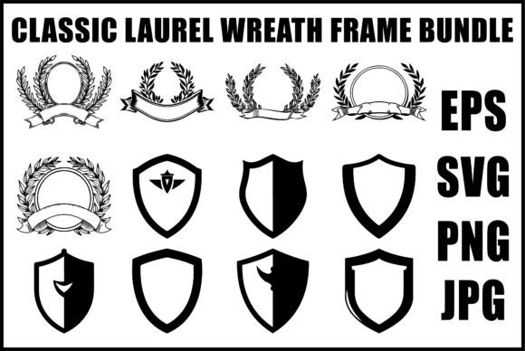 Black Laurel Crest SVG Bundle: Premium Graphics & Illustrations