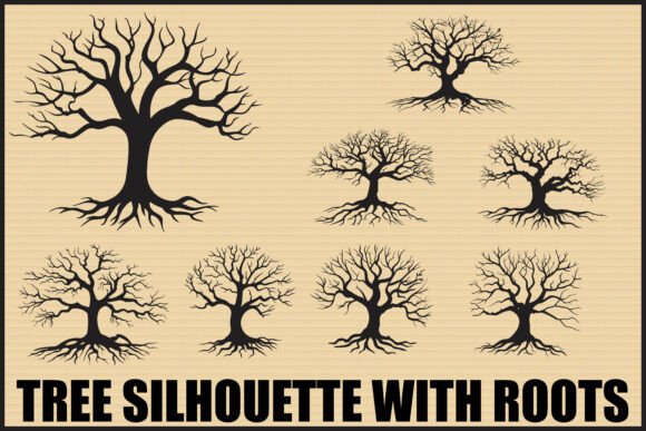 Black Tree Roots Silhouette Clipart Pack: Graphics & Illustrations