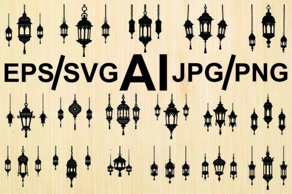 Collection Hanging Lanterns Silhouette Graphics