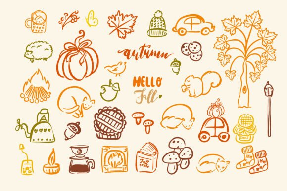 Cozy Hand Drawn Autumn Graphics for Brand Illustrations