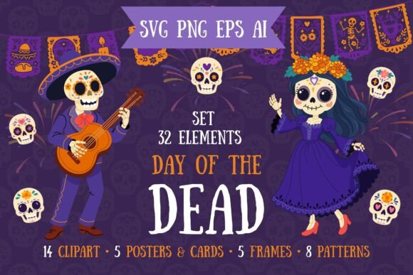 Day of the Dead Clipart Set Collection: Graphics & Illustrations
