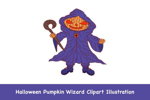 Halloween Pumpkin Wizard Clipart: Graphics & Illustrations for Seasonal Branding