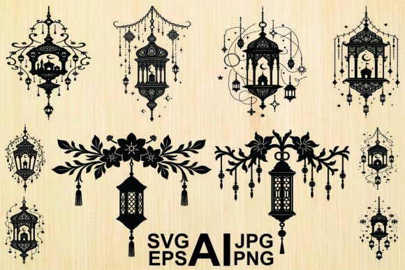 Hanging Lantern Silhouette Vector: Ornate Illustrations for Local Branding