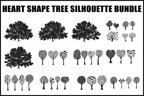 Heart Shape Tree Silhouette Bundle: Graphics & Illustrations