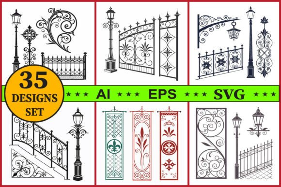 Ornamental Gate Fence Vector Bundle: Graphics & Illustrations
