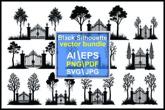 Ornate Iron Gate Silhouette Graphics & Illustrations