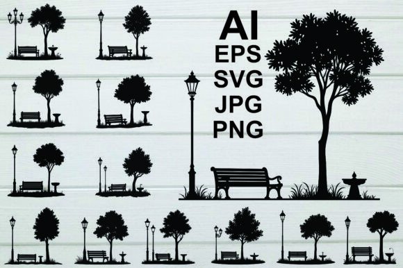 Relaxing Park Bench Scene Graphics & Illustrations