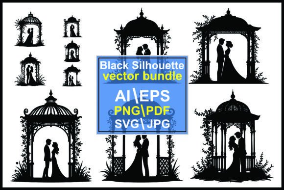 Romantic Wedding Couple Silhouette Flora Graphics