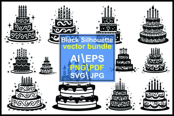 Silhouette Birthday Cake Black Color Graphics