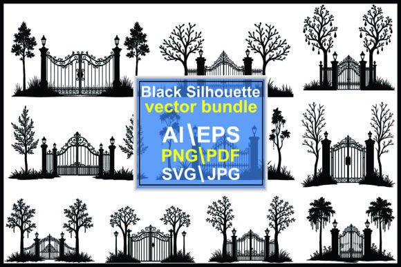 Silhouette Ornate Wrought Iron Gates Tre Graphics