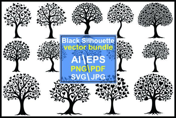 Silhouette Trees with Heart Leaves: A Versatile Graphics Collection