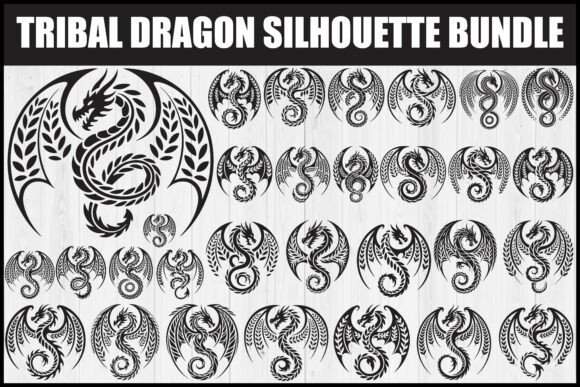 Tribal Dragon Silhouette Bundle: Bold Graphics for Crafting