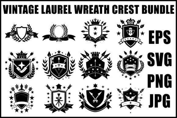 Vintage Laurel Crest SVG Bundle: Graphics & Illustrations for Handmade Brands