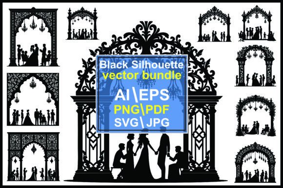 Wedding Couple Stand Flower Silhouette