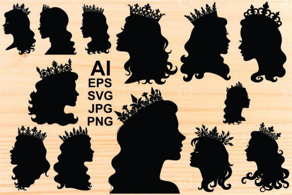 Woman Crown Silhouette Vector Bundle: Graphics & Illustrations